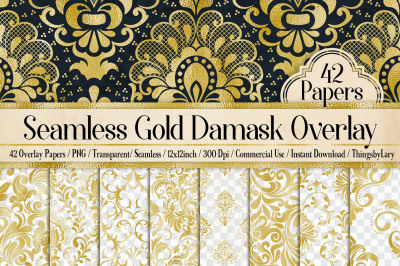 42 Gold Foil Seamless Damask Ornament Transparent Overlays