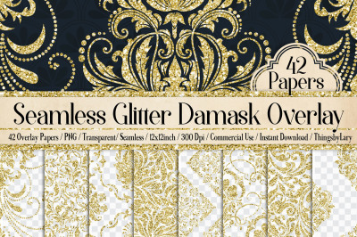 42 Gold Glitter Seamless Damask Ornament Transparent Overlays