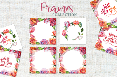 Wonderful roses PNG watercolor flower set