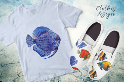 Sea fishes PNG watercolor set