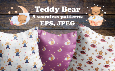 Teddy Bear. Seamless patterns set.