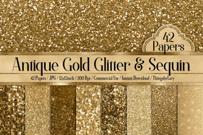 42 Antique Gold Glitter and Sequin Papers