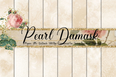 16 Pearl Wedding Luxury Foil Damask Digital Papers