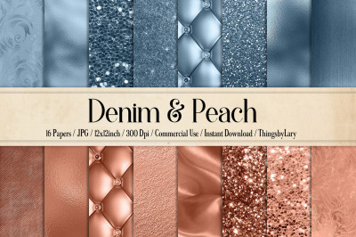 16 luxury denim and peach digital paper pack