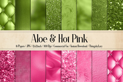 16 luxury aloe and hot pink digital paper pack