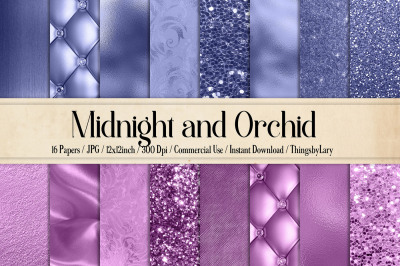 16 luxury midnight and orchid digital paper pack