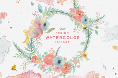 Spring Watercolor Clipart Set