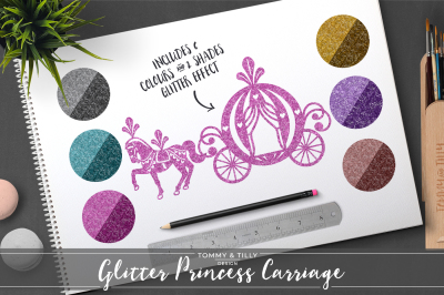 Glitter Princess Carriage Clipart Set - 6 Colours - PNG