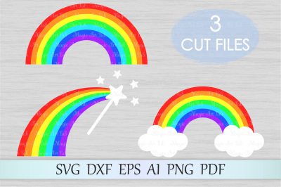 Rainbow with clouds, Magic wand SVG, DXF, EPS, AI, PNG, PDF
