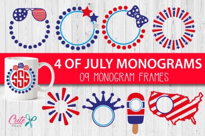 Patriotic monograms frames, 4 of july monogram mini bundle
