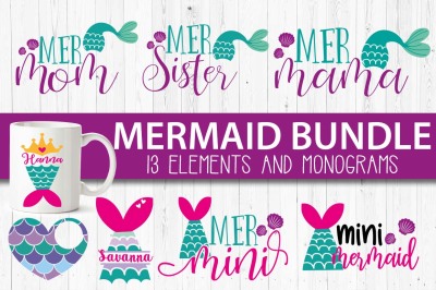 Mermaid life bundle, mermaid monogram svg cut files