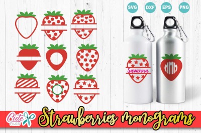  Strawberries monograms, Summer monogram set
