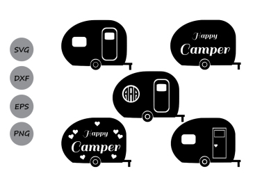 Camper SVG Cut Files, Camper Monogram SVG, Happy Camper SVG, Camping.