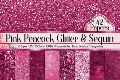 42 Pink Peacock Shimmer Glitter and Sequin Papers