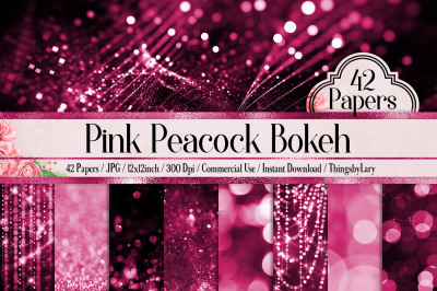 42 Pink Peacock Sparkle Bokeh and Glitter Papers