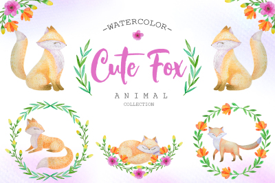 Watercolor Cute Fox