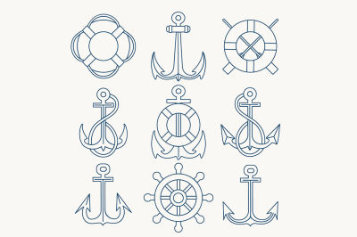 Nautical Thin Line Emblem set