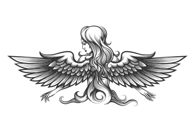 Woman with wings engraving illustration