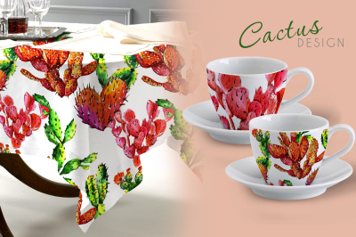 Cool tropical cactus PNG watercolor set