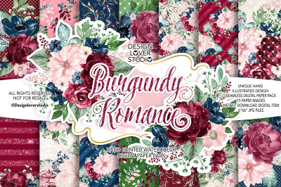 Burgundy Romance digital paper pack