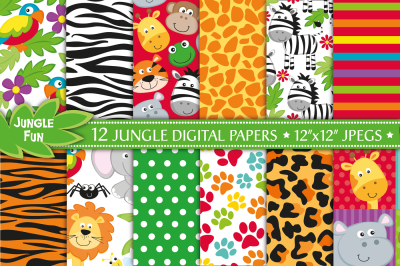 Jungle Digital Papers, Jungle animal papers, Jungle Patterns, Safari