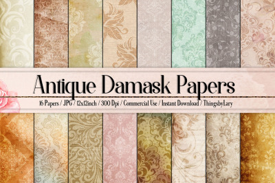 16 Antique Damask Papers