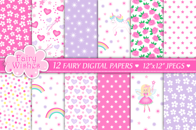 Fairy Digital Papers, Unicorn Digital Papers, Floral, Fairy patterns