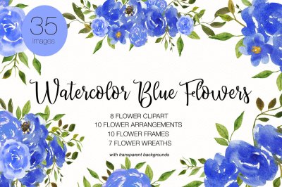 Watercolor Blue Flower Clipart