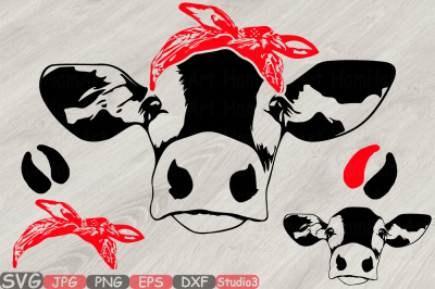 Cow Head whit Bandana Silhouette SVG cowboy western Farm Milk 828S