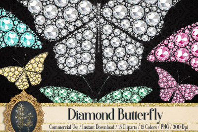 15 Diamond Butterfly Clip Arts