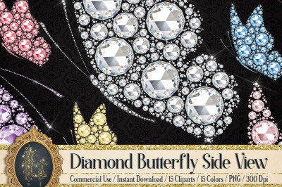 15 Diamond Butterfly Side View Clip Arts