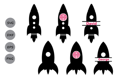 Rocket svg, rocket monogram frames, rocket clipart, rocket silhouette.
