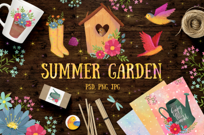 Summer garden clip art/ Flowers set