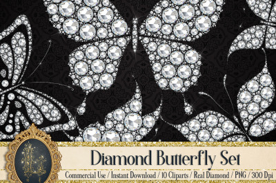 10 Real Diamond Butterfly Clip Arts