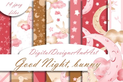 Bunny and moon digital paper