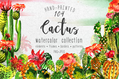 Aquarelle green cactus PNG set