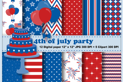 4th of July Digital Paper, 4th of July Clipart, Independence Day.