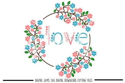 Flower love frame SVG / DXF / EPS / PNG files