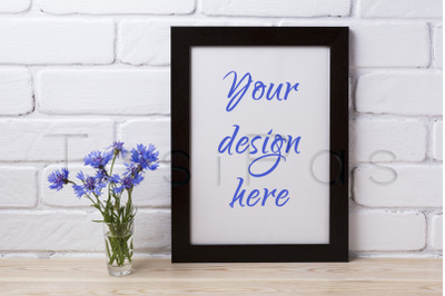 Black brown poster frame mockup with cornflower