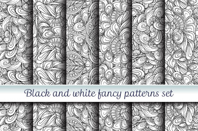 Black and white fancy patterns set