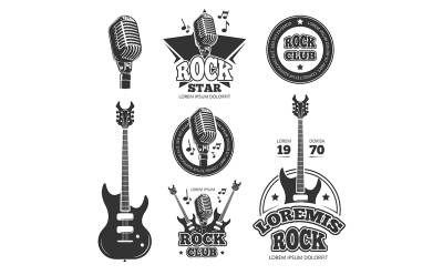 Vintage rock and roll music vector labels, emblems, badges