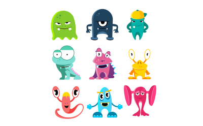 Cute cartoon monsters vector funny characters with spooky eyes