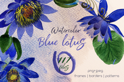 Blue lotus PNG watercolor set