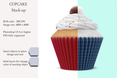 Cupcake mockup. Product place. PSD object mockup.
