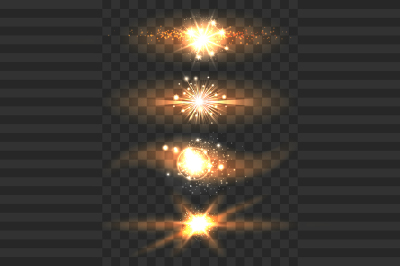 Golden Glow Light Effects Stars on Transparent Background