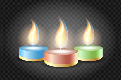 Romantic candles flame on transparent background