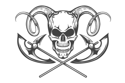 Skull with Ram Horns and Axes