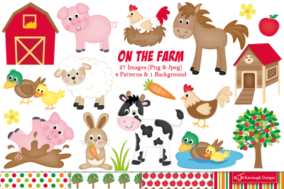 Farm clipart, Farm animals, Farm graphics &amp; Illustrations -C11