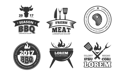 Barbecue, grill, bbq steak house restaurant vintage vector labels