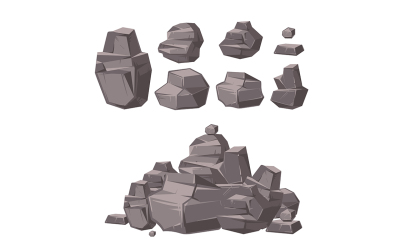 Cartoon 3d rock, granite stones, stack of boulders vector set